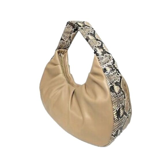 NWT INC Kj wedge faux-leather snake trim women's hobo shoulder bag CAMEL - Picture 2 of 7